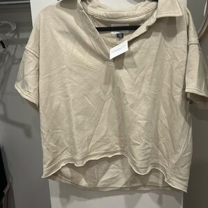 American eagle collared crop top beige super soft